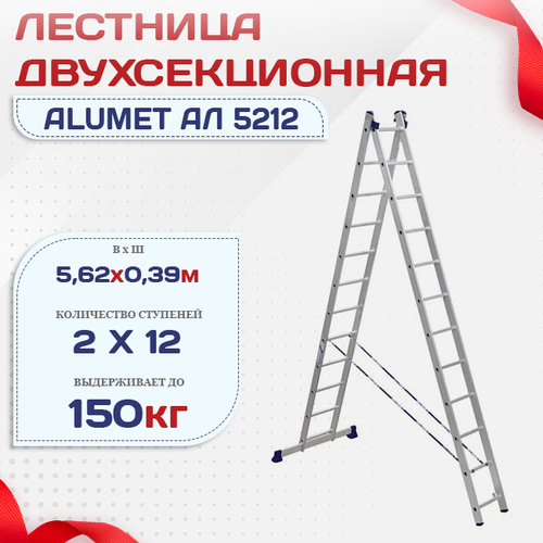 Лестница двухсекционная Alumet Ал 5212 - stroymarket66.ru - Воронеж